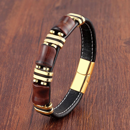 Tijgerkracht Leren Armband – Natuursteen Sieraad met Tijgeroog en RVS Accenten