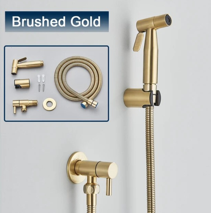SaniSupreme ProLine Bidet handdouche komplete set geborsteld goud koud water