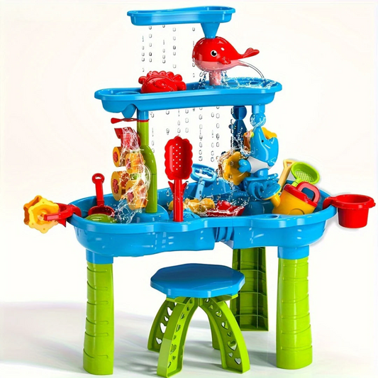 Zand- en Waterspeeltafel Kinderen met 3 Lagen en 15 Accessoires – Duurzaam en Veilig Buiten Speelplezier