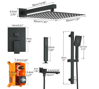 VoordeelPaleis® Doucheset Firenze 16 inch - 40 cm. regendouche vierkant 3-weg zwart inbouw