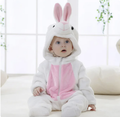 DierenKnuffel babypakje met ritssluiting – zacht & ademend rompertje met dierenkap