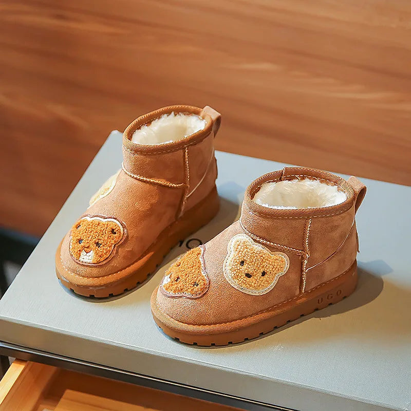 Winter Enkellaars – Warm en Comfortabel Suède met Berenapplicaties – Ideaal voor Kinderen