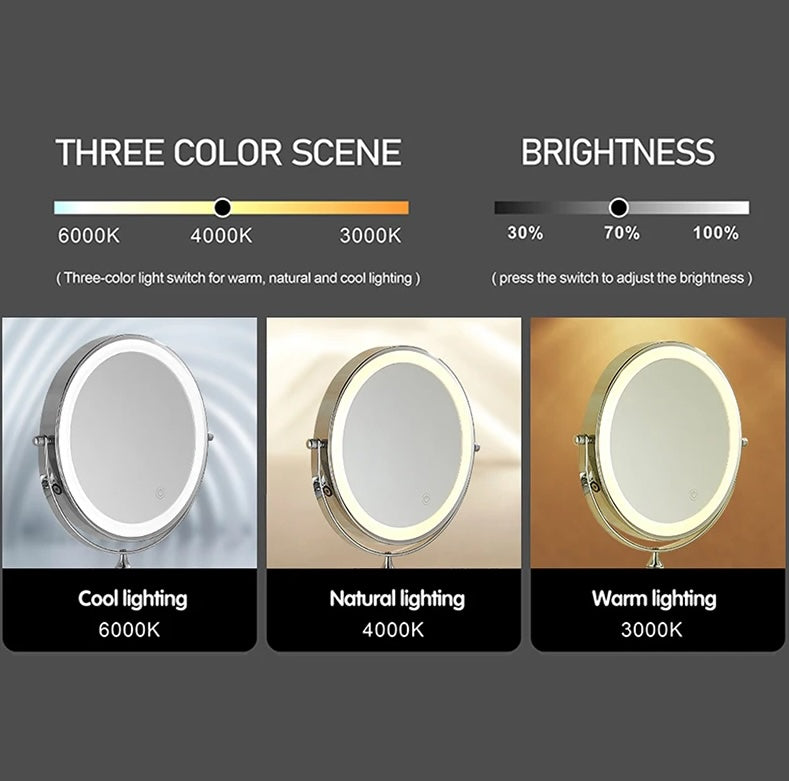 Make-up en Scheerspiegel VoordeelPaleis® Bari USB Ø20cm LED Verlichting 7x Vergroting Mat Zwart