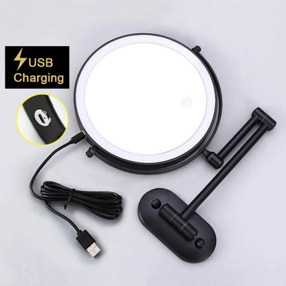 Make-up en Scheerspiegel VoordeelPaleis® Bari USB Ø20cm LED Verlichting 7x Vergroting Mat Zwart