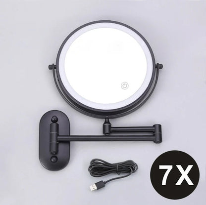 Make-up en Scheerspiegel VoordeelPaleis® Bari USB Ø20cm LED Verlichting 7x Vergroting Mat Zwart