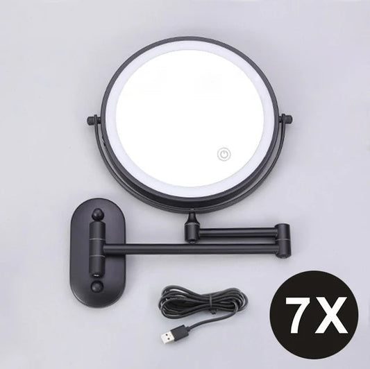 Make-up en Scheerspiegel VoordeelPaleis® Bari USB Ø20cm LED Verlichting 7x Vergroting Mat Zwart