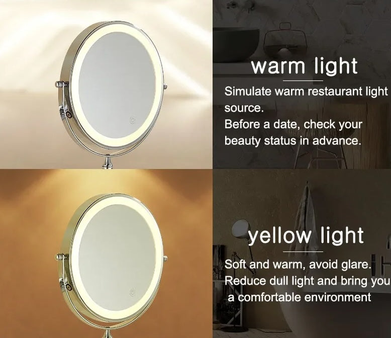 Make-up en Scheerspiegel VoordeelPaleis® Bari USB Ø20cm LED Verlichting 7x Vergroting Mat Zwart