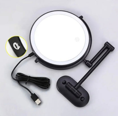 Make-up en Scheerspiegel VoordeelPaleis® Bari USB Ø20cm LED Verlichting 7x Vergroting Mat Zwart