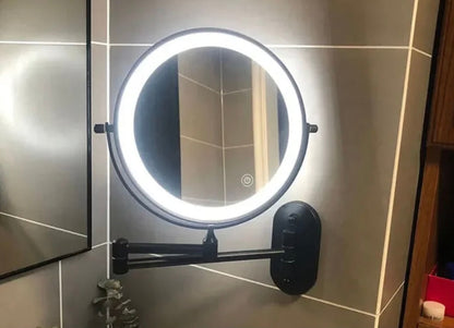 Make-up en Scheerspiegel VoordeelPaleis® Bari USB Ø20cm LED Verlichting 7x Vergroting Mat Zwart