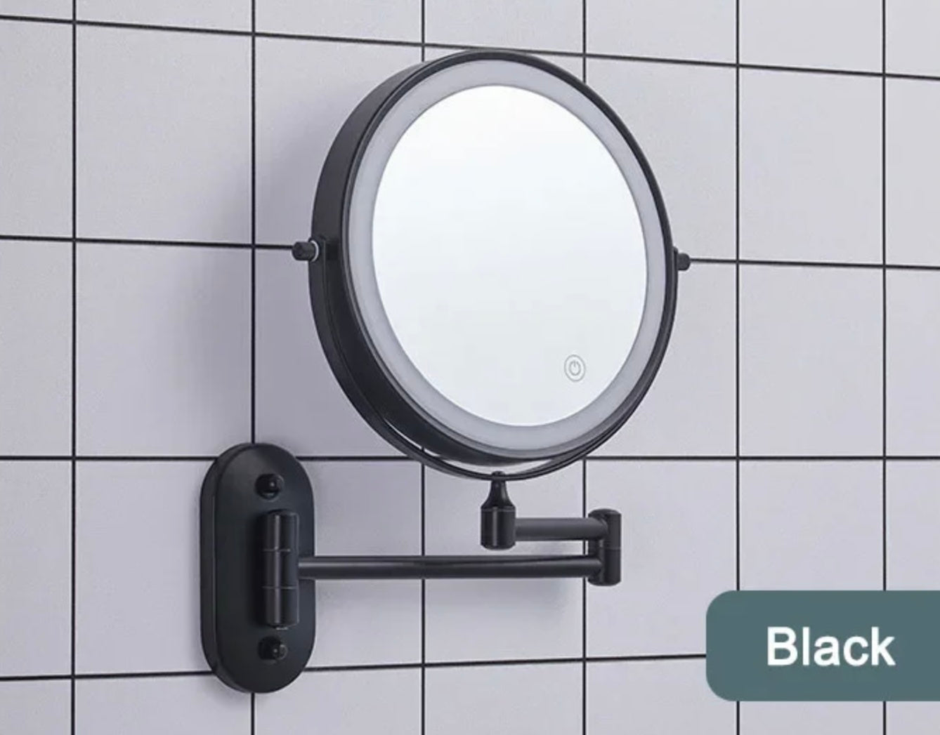 Make-up en Scheerspiegel VoordeelPaleis® Bari USB Ø20cm LED Verlichting 7x Vergroting Mat Zwart