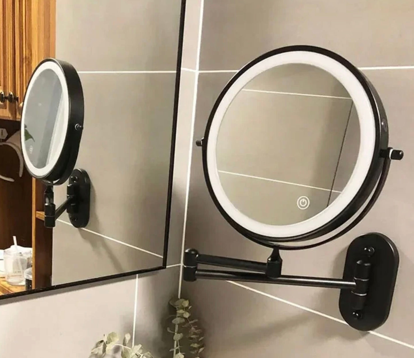 Make-up en Scheerspiegel VoordeelPaleis® Bari USB Ø20cm LED Verlichting 7x Vergroting Mat Zwart