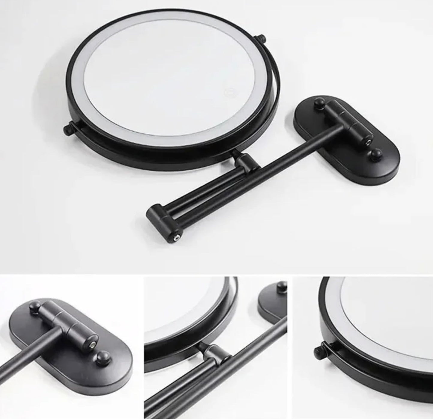 Make-up en Scheerspiegel VoordeelPaleis® Bari USB Ø20cm LED Verlichting 7x Vergroting Mat Zwart