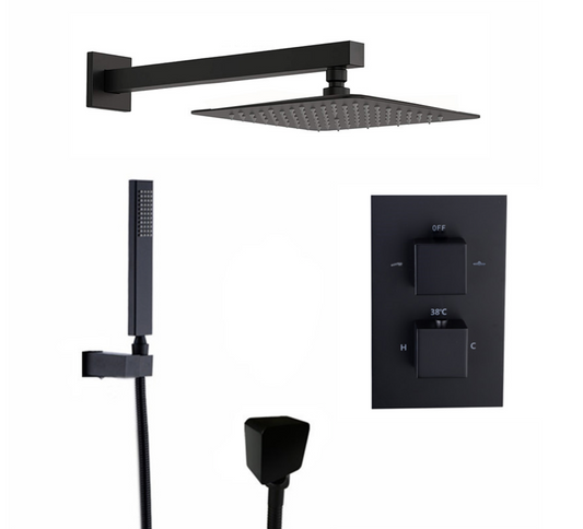 VoordeelPaleis® Doucheset Manhattan Premium 12 inch regendouche vierkant 2-weg zwart inbouw