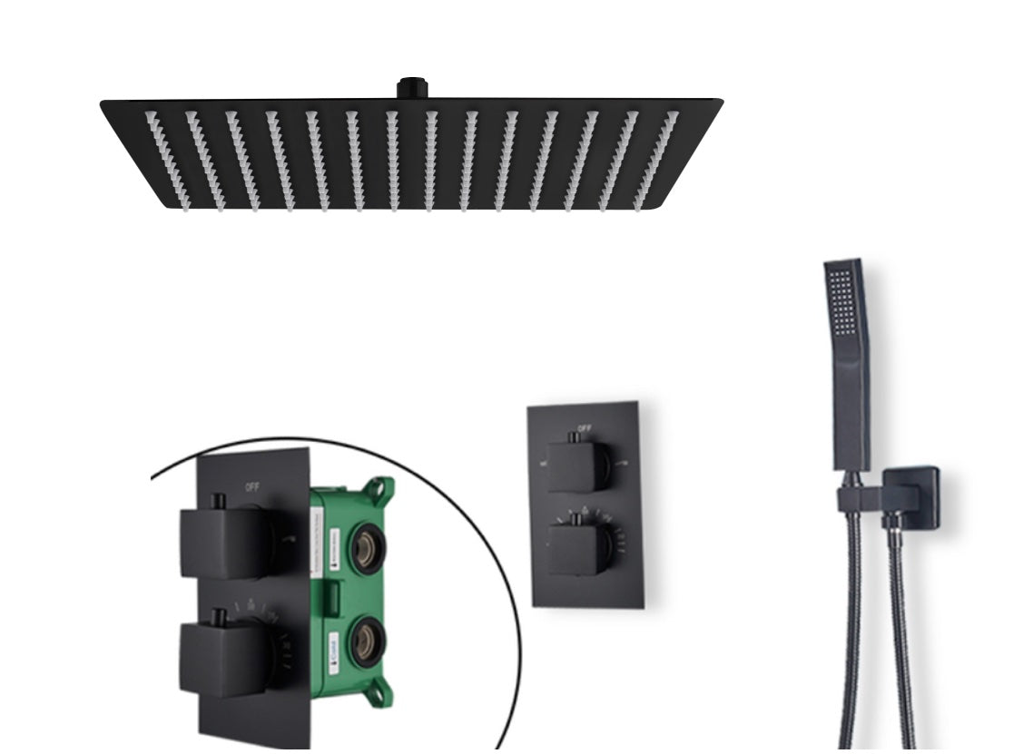 VoordeelPaleis® Thermostatische Doucheset Premium 12 inch 40 cm regendouche vierkant 2-weg zwart inbouw (kopie)