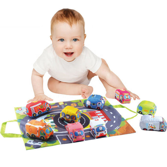 Zachte Speelgoedauto's – Veilig en Knuffelbaar, Inclusief Speelmat – Ideaal voor Kleine Handjes