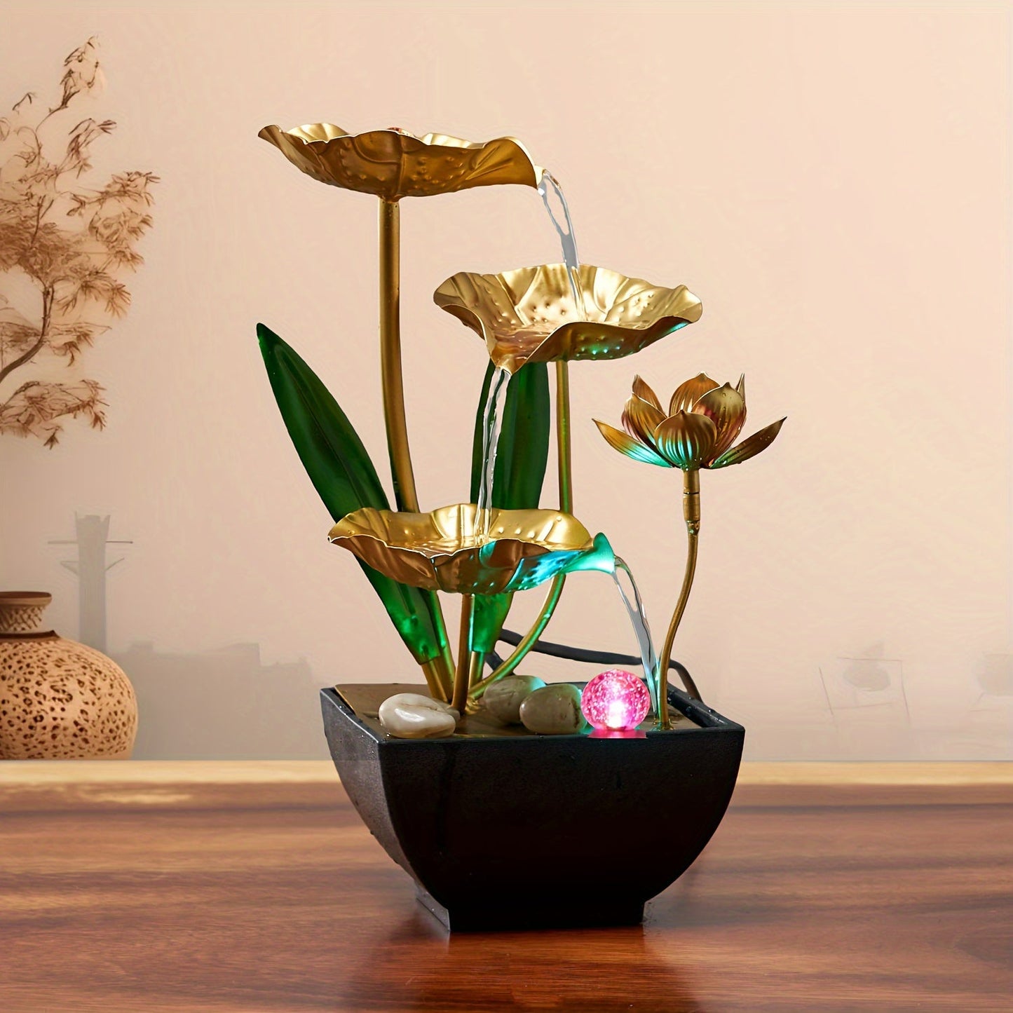 Lotus Binnenfontein met LED-verlichting – Rustgevend Watereffect voor Ontspanning