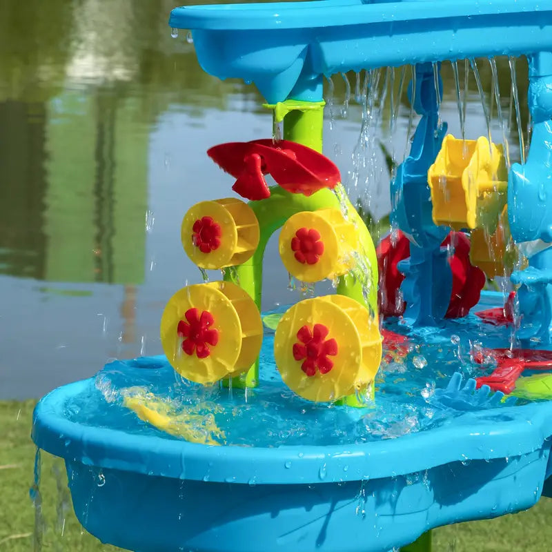 Zand- en Waterspeeltafel Kinderen met 3 Lagen en 15 Accessoires – Duurzaam en Veilig Buiten Speelplezier