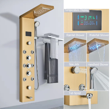 VoordeelPaleis® Douchepaneel Opbouwdouche Santos LCD Premium goud
