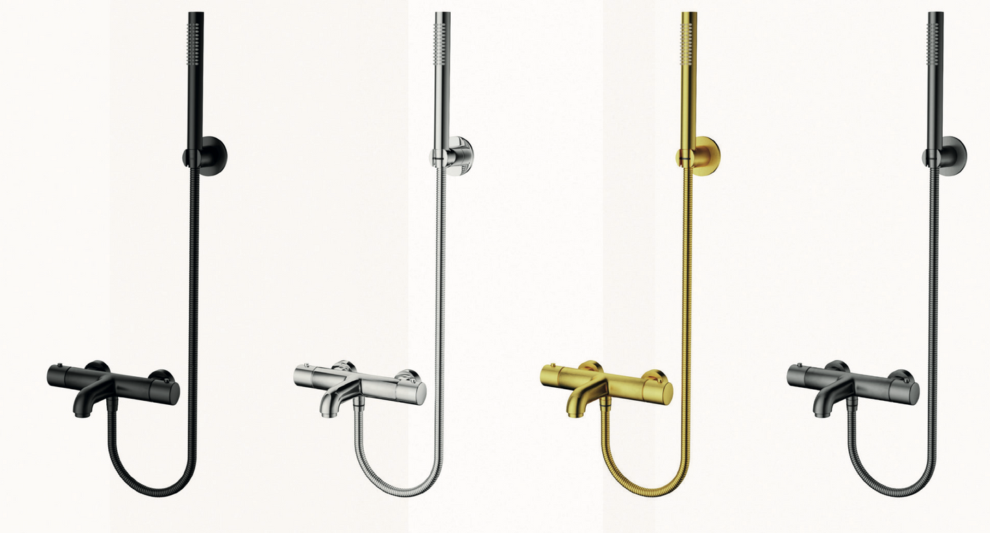 SaniSupreme Aloni doucheset badset opbouw thermostatische badmengkraan 2 weg met ronde handdouche en wandbeugel gunmetal