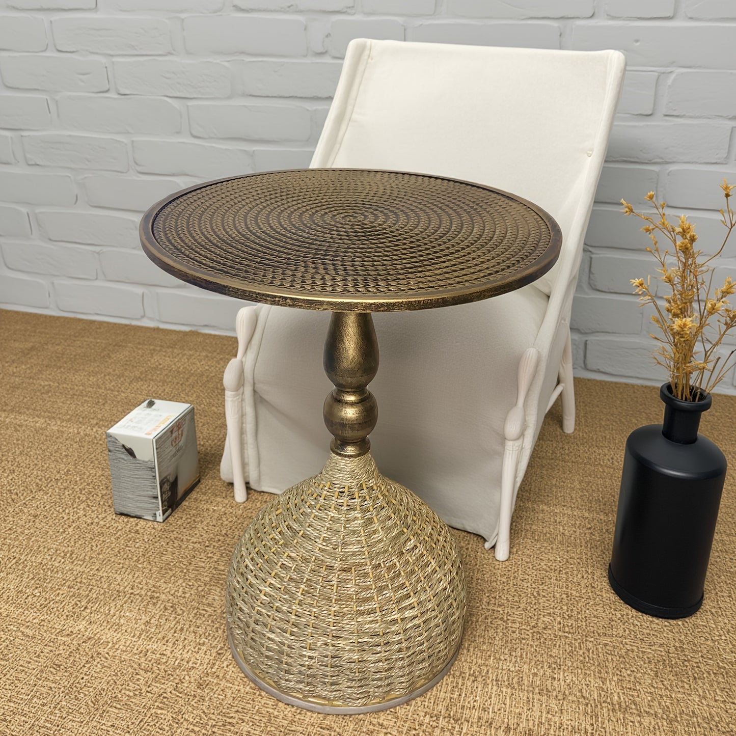 Ronde Koffietafel van Watergras met IJzeren Frame – 52 cm Hoog