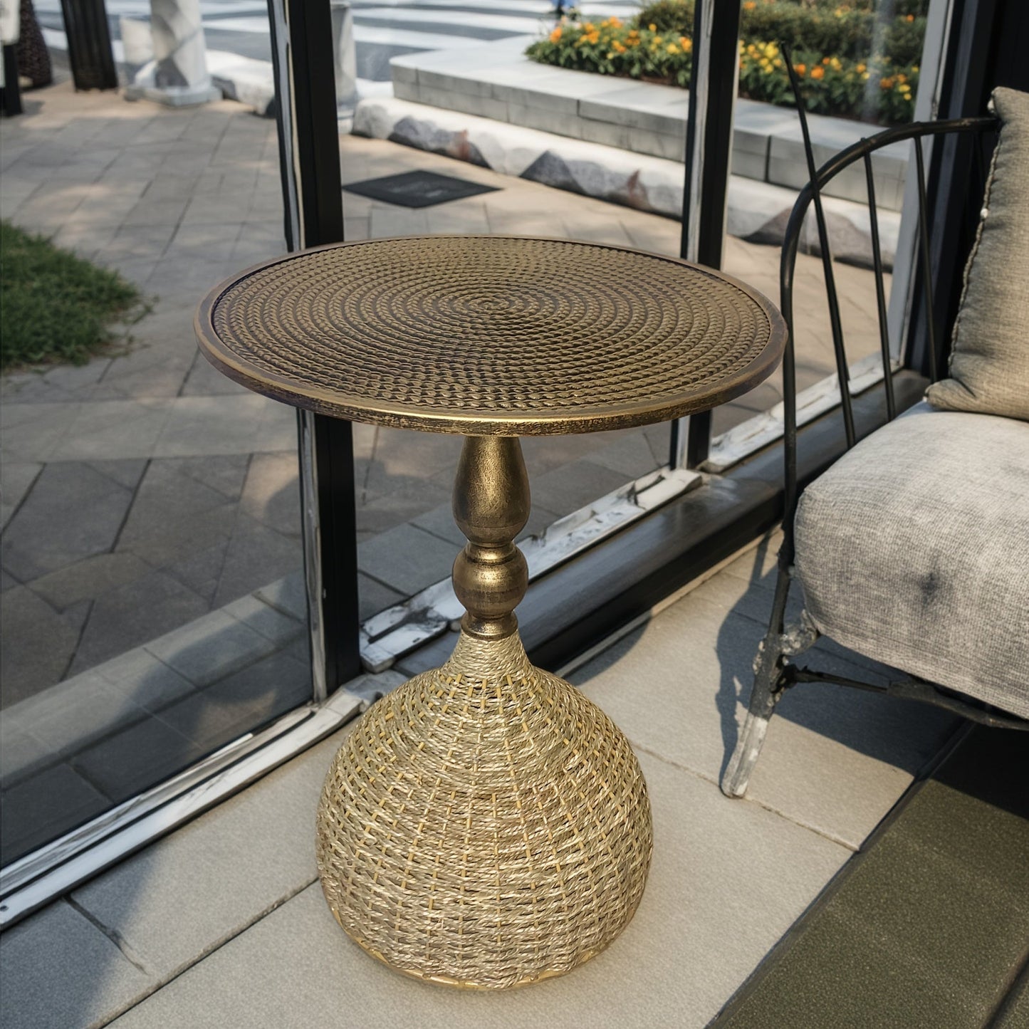 Ronde Koffietafel van Watergras met IJzeren Frame – 52 cm Hoog