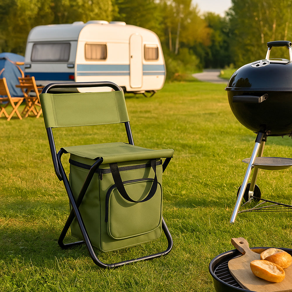 ChillPack Outdoorstoel – Opvouwbare Campingstoel met Rugleuning en Geïntegreerde Koeltas