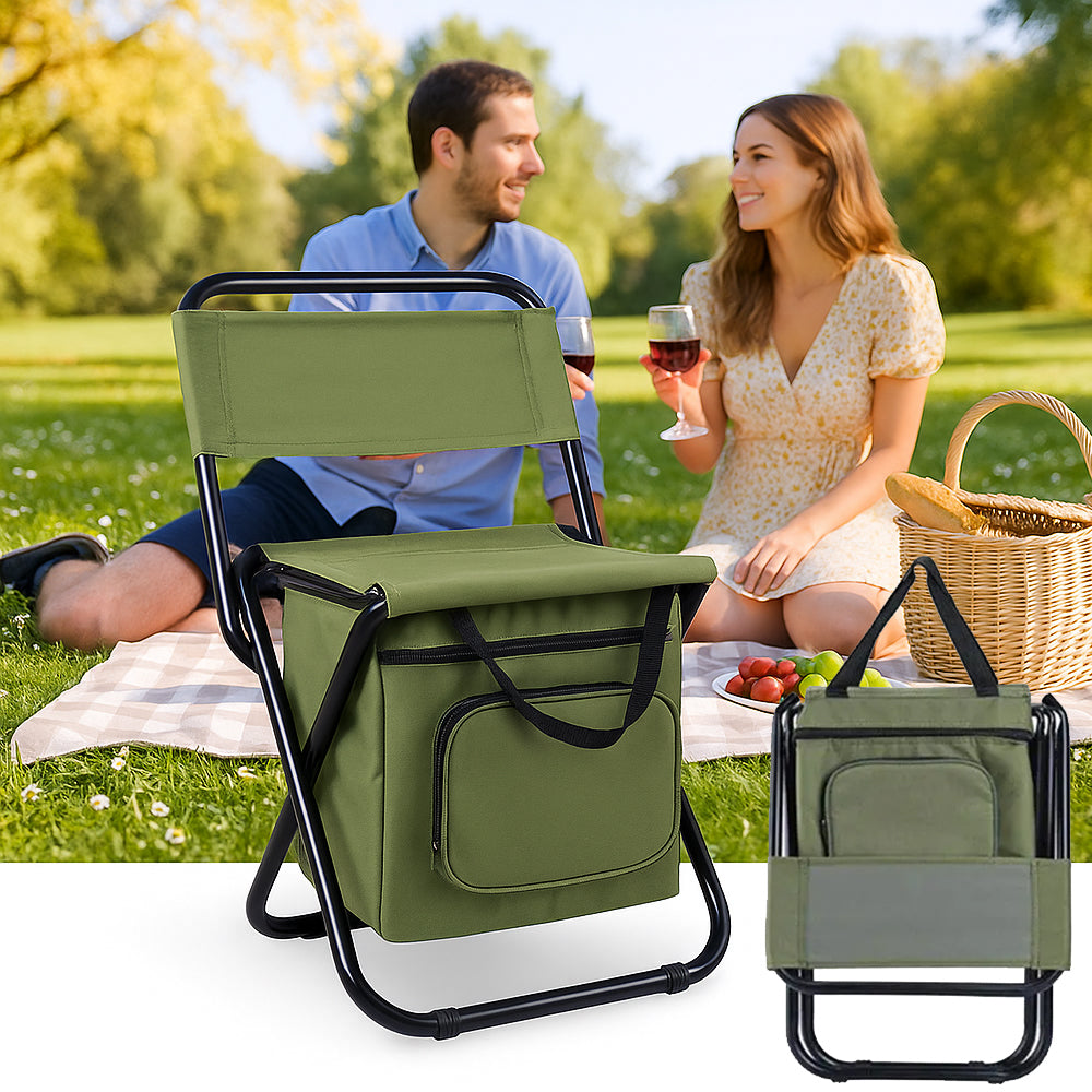 ChillPack Outdoorstoel – Opvouwbare Campingstoel met Rugleuning en Geïntegreerde Koeltas