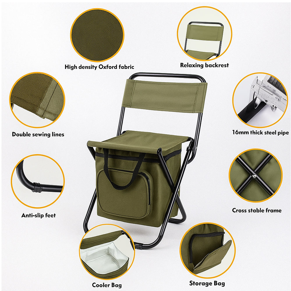 ChillPack Outdoorstoel – Opvouwbare Campingstoel met Rugleuning en Geïntegreerde Koeltas