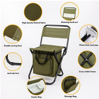 ChillPack Outdoorstoel – Opvouwbare Campingstoel met Rugleuning en Geïntegreerde Koeltas