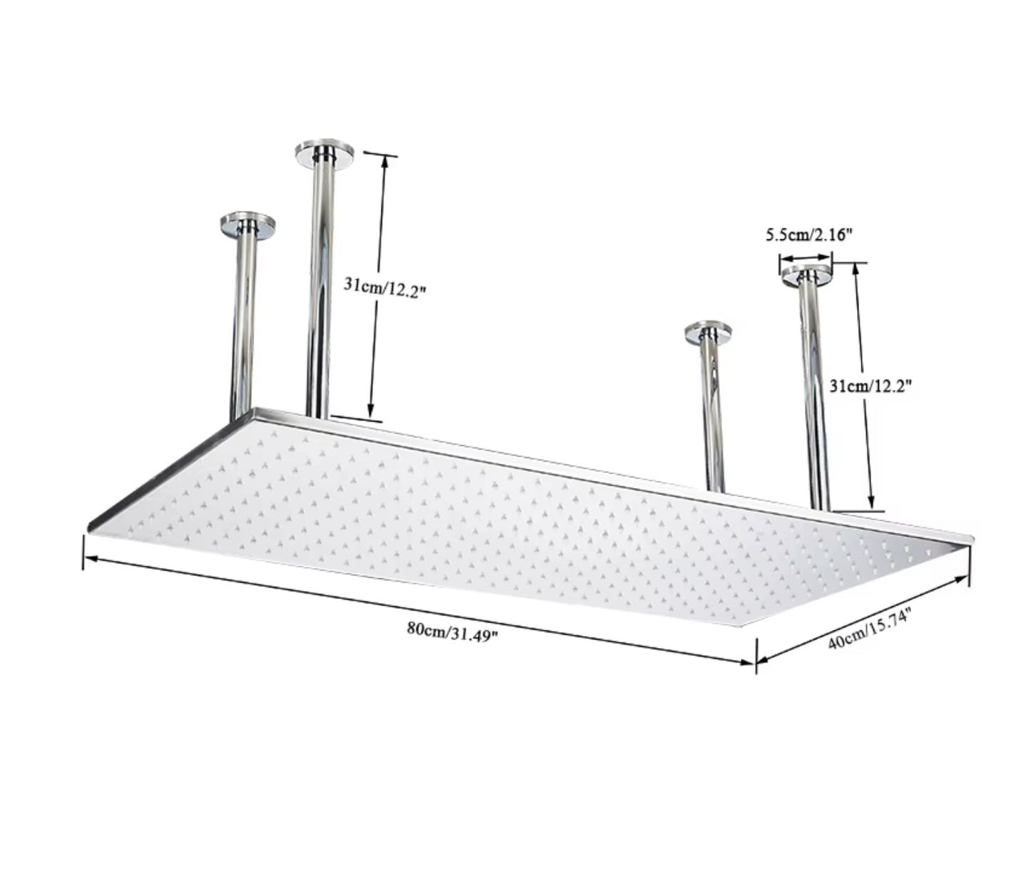 VoordeelPaleis® SmartPulse Plafond Regendouche Plateau Alicante 40x80 cm chroom glans