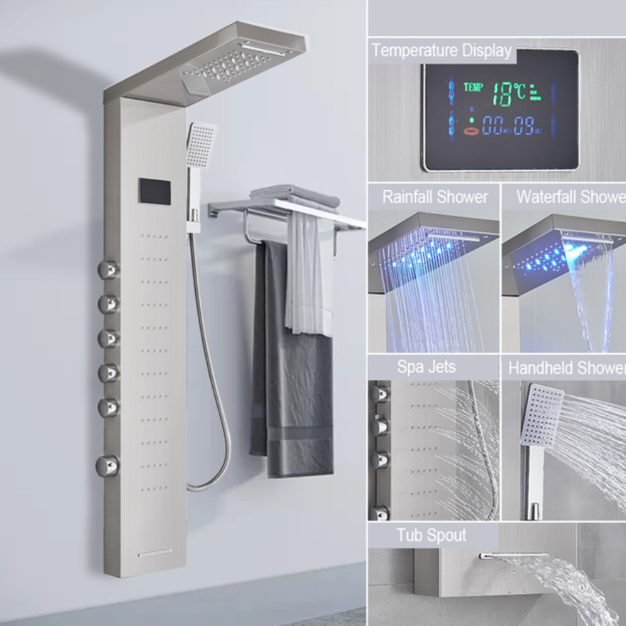 Douchepaneel Opbouwdouche VoordeelPaleis® Sana LCD Premium Zilver Brushed