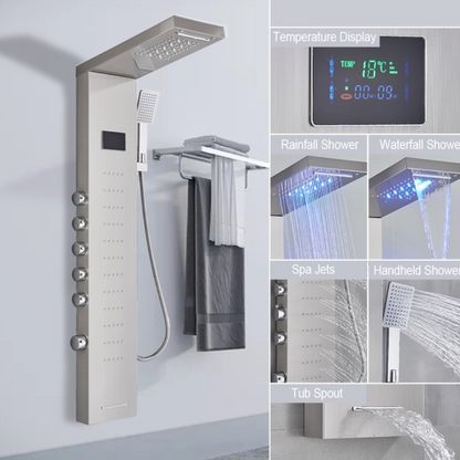 Douchepaneel Opbouwdouche VoordeelPaleis® Sana LCD Premium Zilver Brushed
