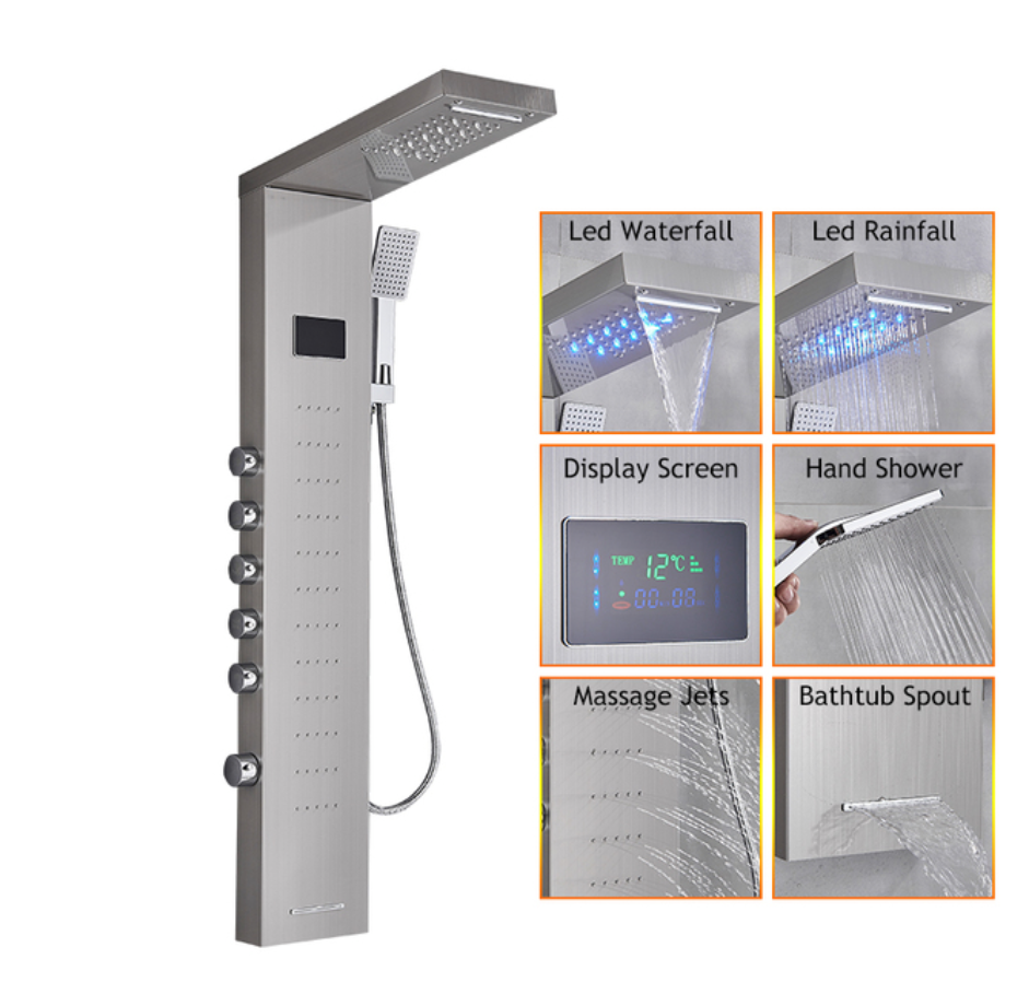 Douchepaneel Opbouwdouche VoordeelPaleis® Sana LCD Premium Zilver Brushed