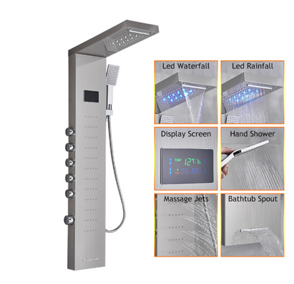 Douchepaneel Opbouwdouche VoordeelPaleis® Sana LCD Premium Zilver Brushed
