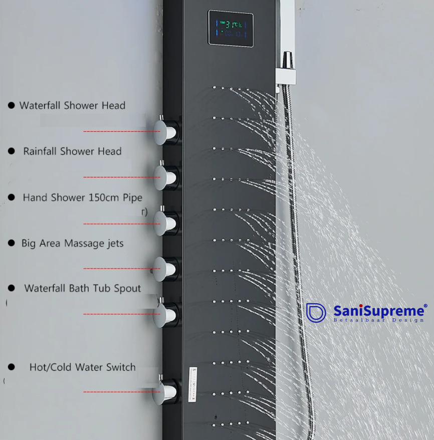 Douchepaneel Opbouwdouche VoordeelPaleis® Sana LCD Premium Zilver Brushed
