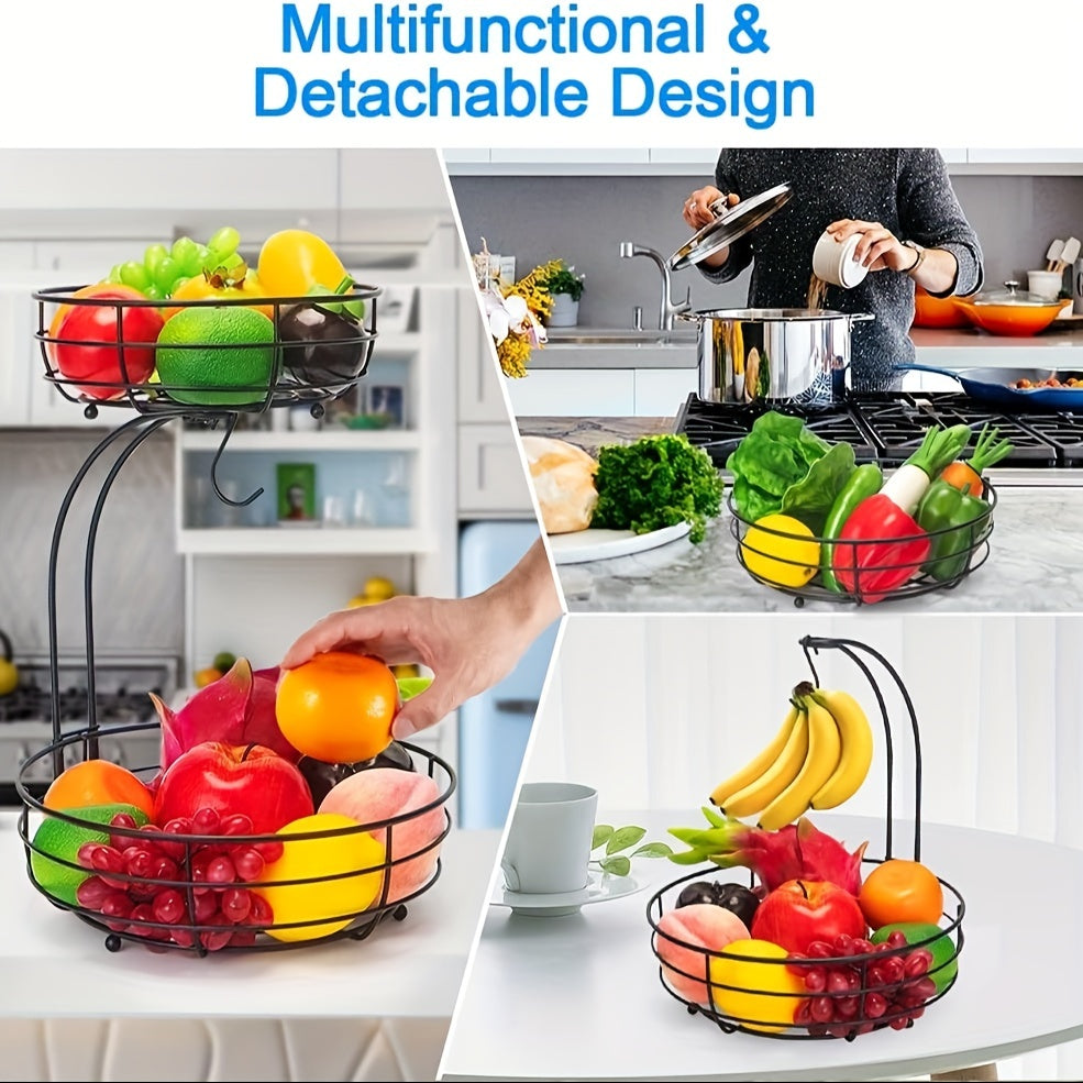 2-Laags Ovale Fruitmand met Bananenhouder – Metalen Keuken Organizer