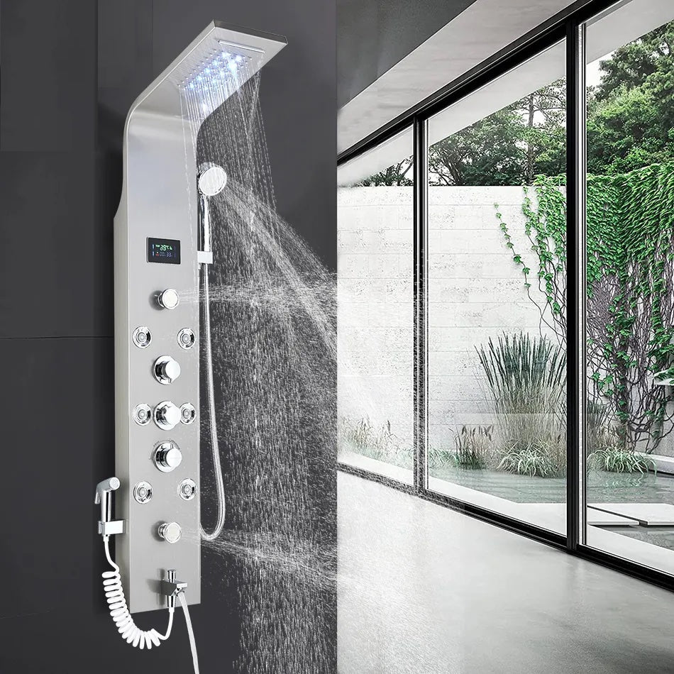 Douchepaneel Opbouwdouche VoordeelPaleis® Sora Douchepaneel met hand- en voetendouche LCD Premium rvs brushed