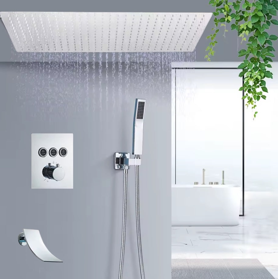 VoordeelPaleis® SmartPulse Plafond Thermostatische Doucheset 3 weg Waterval 40x80 cm regendouche Chroom Glans
