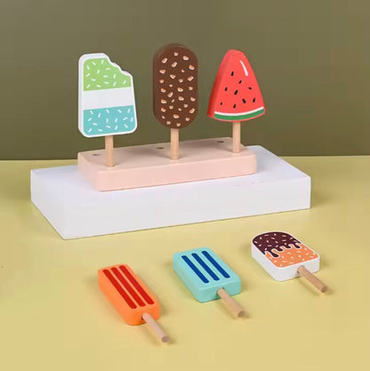 Houten IJsjes Set – Creatief Speelgoed van 100% Natuurlijk Hout – Perfect voor Rollenspel en Fantasie