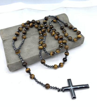 Orion Spirituele Ketting met Tijgeroog & Lapis Lazuli – Heren Rozenkrans