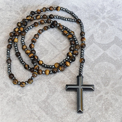 Orion Spirituele Ketting met Tijgeroog & Lapis Lazuli – Heren Rozenkrans