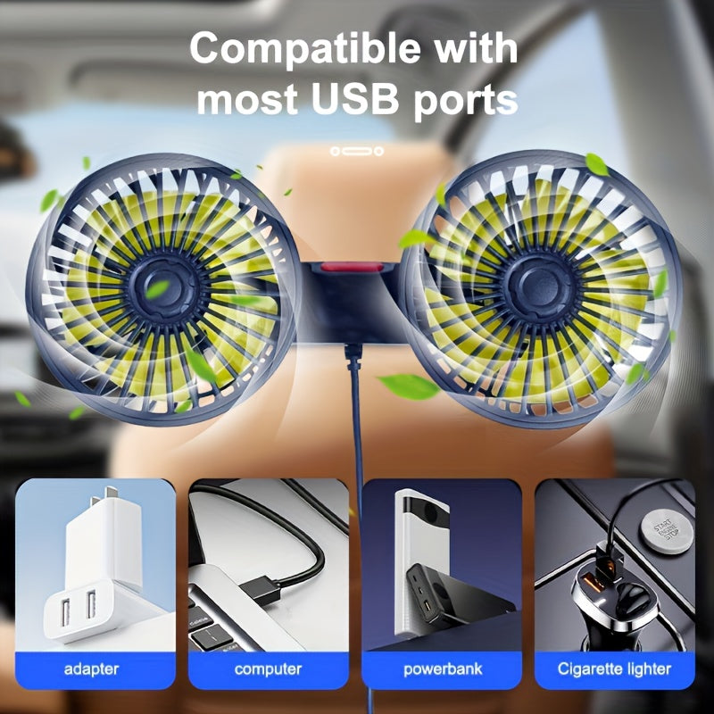 KoelFlex dubbele autoventilator – 360° verstelbaar, stil & USB-aangedreven