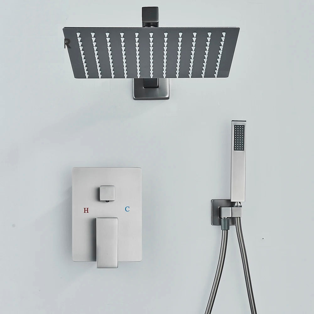 VoordeelPaleis® Doucheset Manhattan 10 inch regendouche vierkant 3-weg Gun Metal inbouw