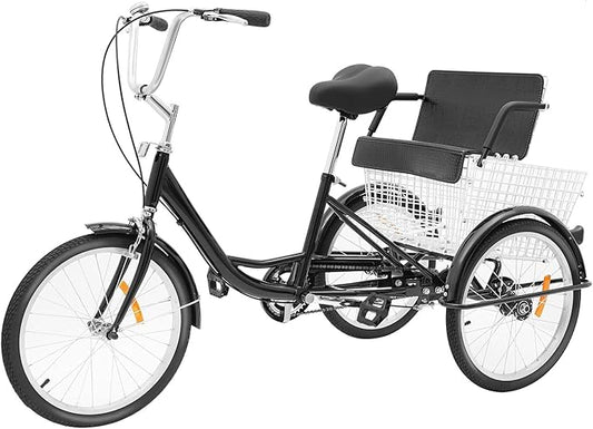 Comfortabele Driewieler voor Volwassenen – 20 Inch | Met Kinderzitje & Ruime Mand | Ideaal voor Senioren