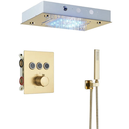VoordeelPaleis® SmartPulse Plafond Thermostatische Komplete Doucheset Alicante 3 weg Inbouw Plafond LED regendouche La Paz Goud Geborsteld