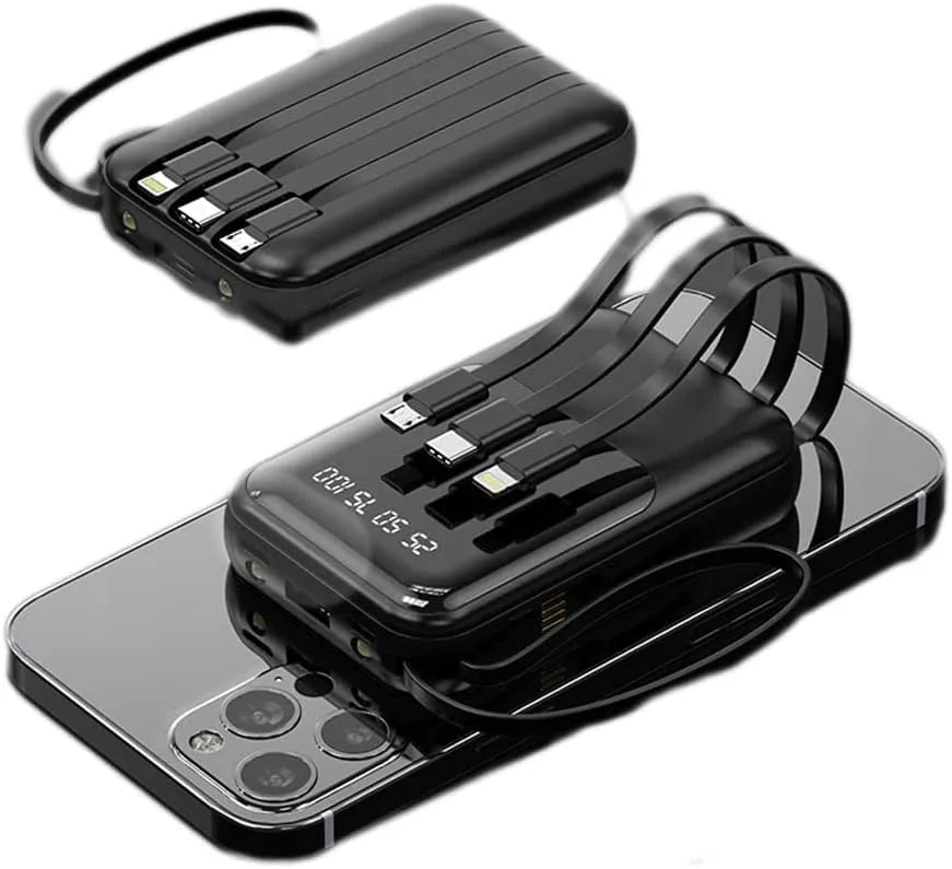 Compacte Powerbank 10 000 mAh met Ingebouwde Kabels en LED-display