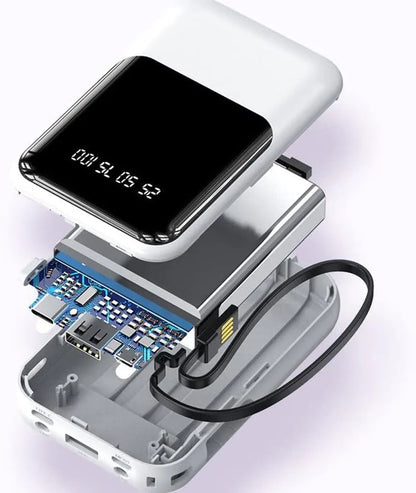 Compacte Powerbank 10 000 mAh met Ingebouwde Kabels en LED-display