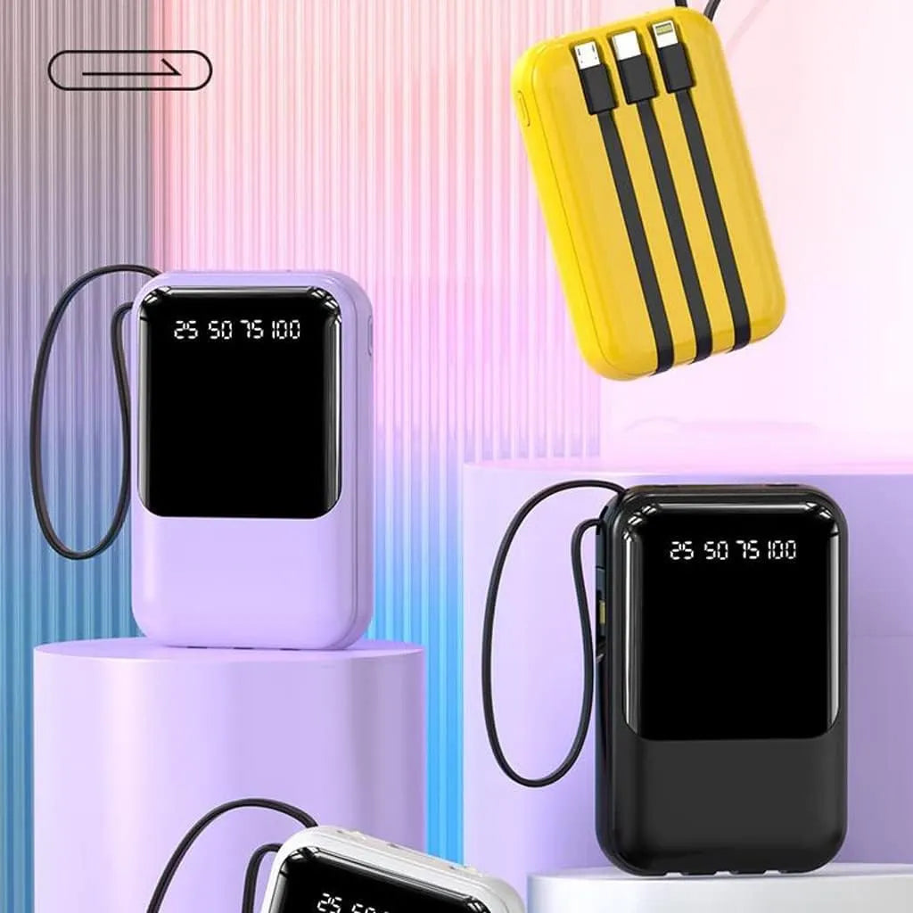 Compacte Powerbank 10 000 mAh met Ingebouwde Kabels en LED-display