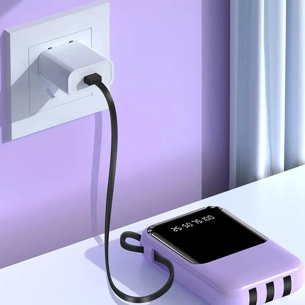 Compacte Powerbank 10 000 mAh met Ingebouwde Kabels en LED-display