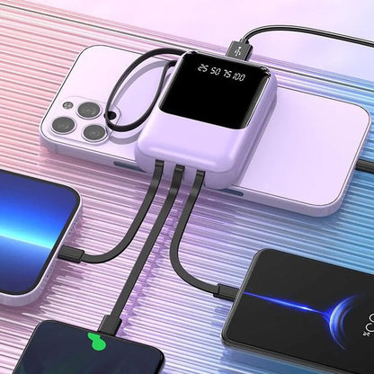 Compacte Powerbank 10 000 mAh met Ingebouwde Kabels en LED-display